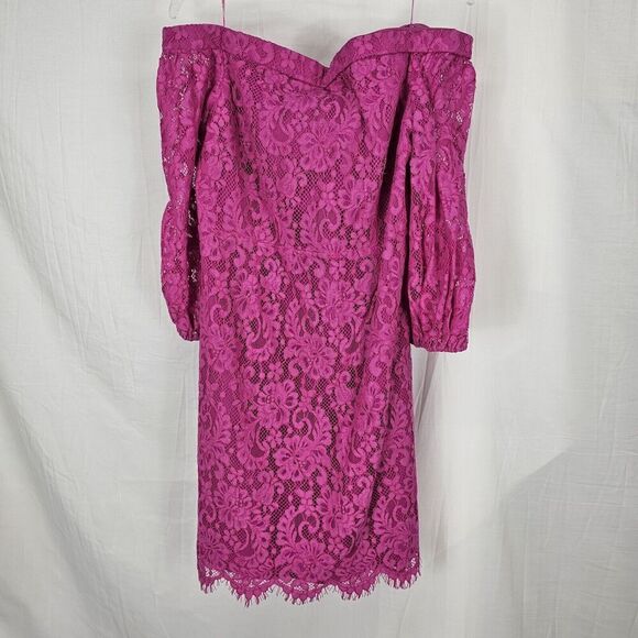 Trina Turk Azul Off The Shoulder Lace Dress in Brilliant Fushia Women's Size 12 - Picture 4 of 11